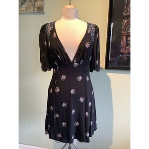 Free People Size 6 Mockingbird Black Clove Floral Mini Dress $128 New